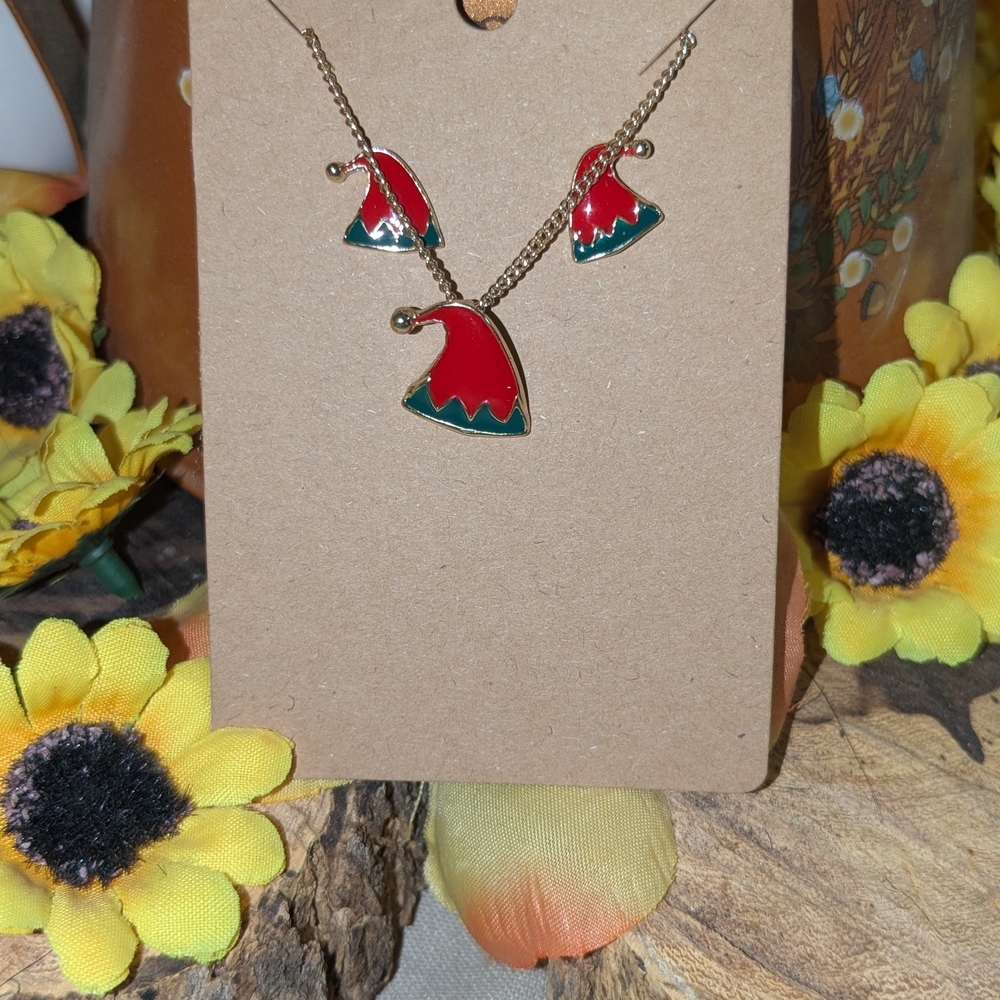Festive Red and Green Elf Hat Jewelry Set